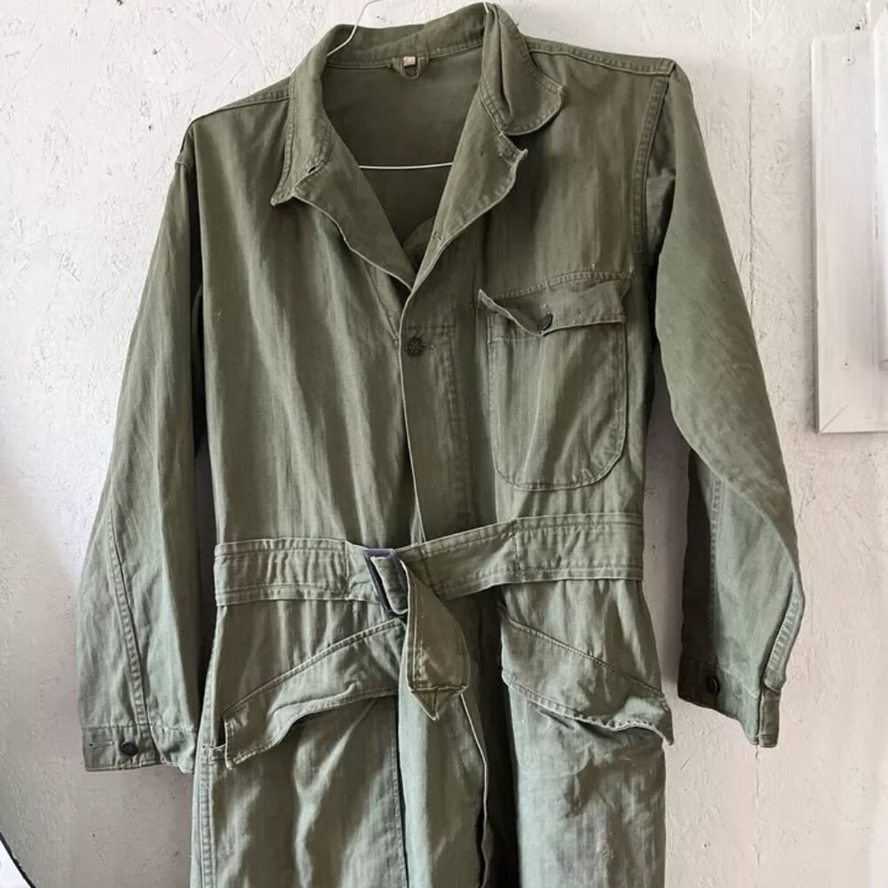 VINTAGE 1960’s, ARMY UTILITY GREEN COVERALLS (SIZE 40R)